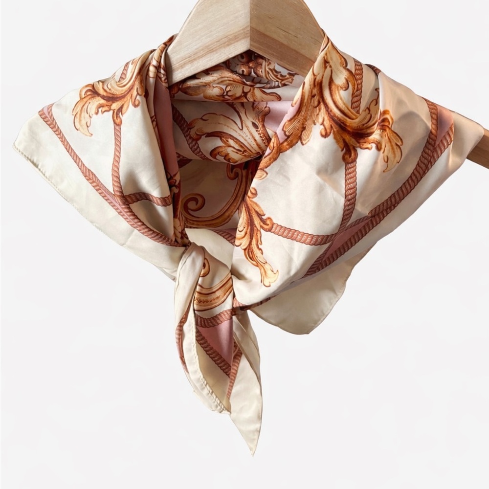 Cream & Blush Baroque Chain Print Satin Scarf | Vintage Inspired H&M